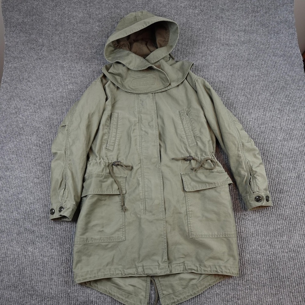 Gap Parka Coat Womens XS Green Hooded Fishtail Lined Twill Full Zip Pockets